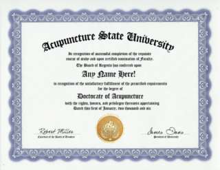 ACUPUNCTURE DIPLOMA  DEGREE GREAT GAG GIFT  