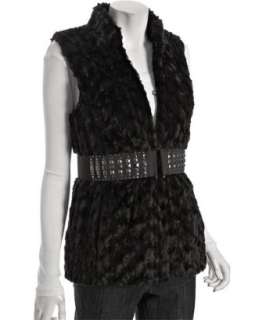 Romeo & Juliet Couture black faux fur studded elastic belt vest 