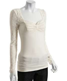 Free People ivory jersey Super Sweet Bow lace detail top   