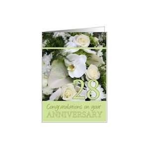  28th Wedding Anniversary White mixed bouquet card Card 