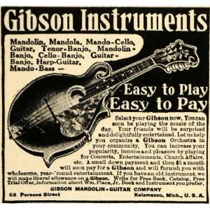  1922 Ad Gibson Mandolin Guitar Instruments Kalamazoo 