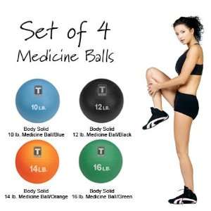  Body Solid Set of 4 Medicine Balls (10, 12, 14 & 16 lb. Balls 