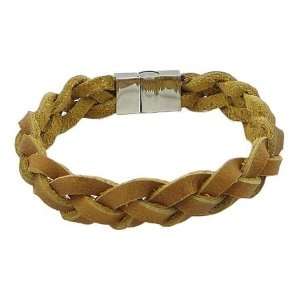   19cm Fashion Leather Brown Cord Stainless Steel Clasp Bracelet , 12mm