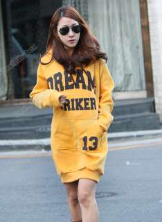 Fashion Womens Korea Style Cotton Blends Chic Letter Long Top Hoodie 