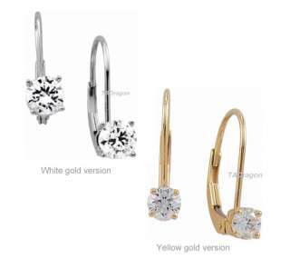   Natural G H/SI Diamond Solitaire 14K Gold Lever Back Earrings  