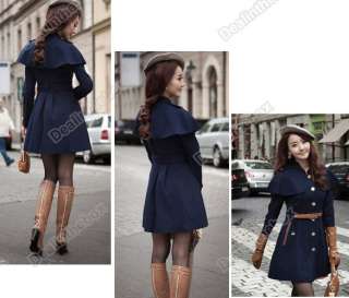   Womens Double Breasted Trench coat Long Jacket Cape Ponchos Outerwear