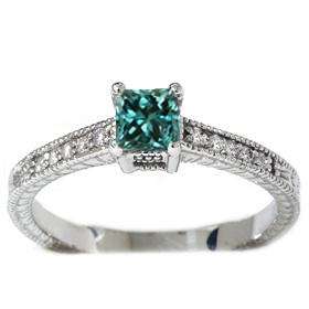 50 Ct Princess Cut Antique Engraved Blue Diamond Ring  
