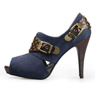 Womens blue jeans platform high heels pumps shoes US 8  