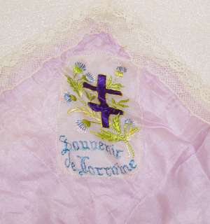 Antique WWI Souvenir de Lorraine Linen Handkerchief  