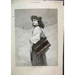    1892 Woman Wandering Minstrel Music Box Snow Scene