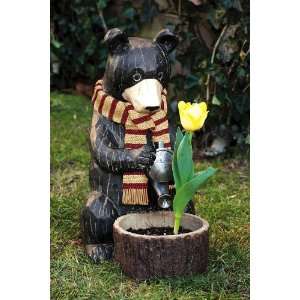  Black Bear Planter with Watering Can Statue Garden Patio 
