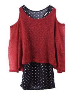 Girl Polk Dot Tank Red Sweater 2PCS Tops Womens Fashion Girls Tops 