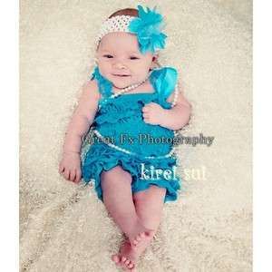   Peacock Blue Lace Ruffles Petti Rompers Romper Straps Bow NB 3T RSZ7