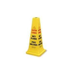 Rubbermaid Yellow 25in Caution Cone w/Multi Lingual Wet Floor  