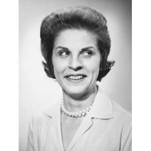  Woman Wearing Pearls Smiling, Looking Away Photographic 