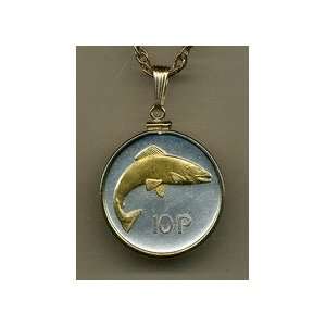  Irish 10 Pence Salmon Two Tone Gold Filled Bezel Coin 