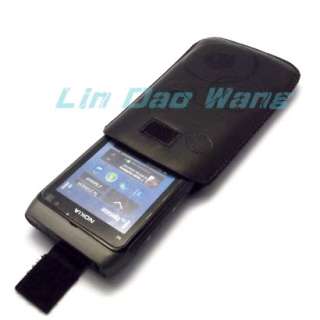 Black Strip Leather Case Pouch + LCD Screen Protector Film For Nokia 
