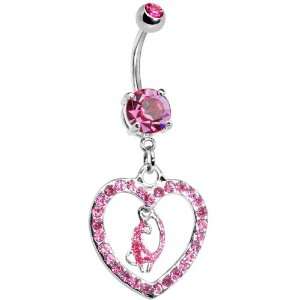 Pink Gem Kitty Love Heart Belly Ring