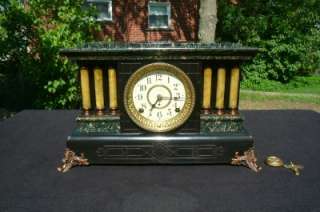 Antique Seth Thomas 6 Pillar Black Green Adamantine Shelf Mantle Clock 