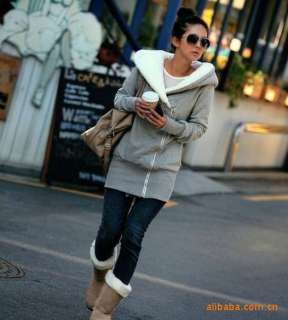   Korea Women Hoodie Jacket Coat Warm Outerwear hooded Zip Up Gray Black