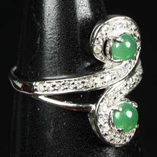double round 925 silver size 5 green ring Chinese Jade  