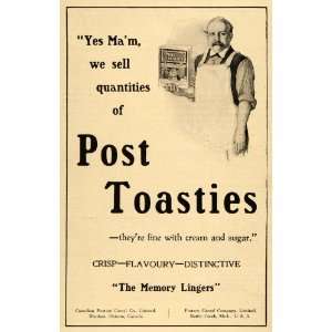  1913 Ad Post Toasties Breakfast Cereal Elijahs Manna 
