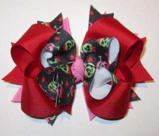 Valentines Skull Rockabilly Boutique Hair Bow Layers Loops Spikes 