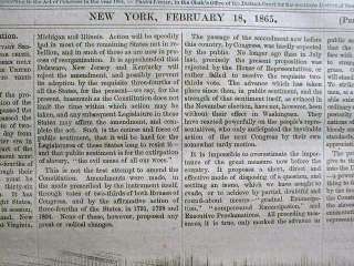   Civil War newspaper CONGRESS passes 13th AMENDMENT outlawing SLAVERY