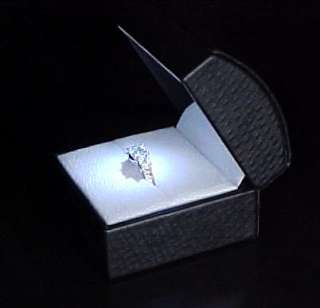   BLACK LEATHER Lighted LED Engagement RING Jewelry Gift Box  