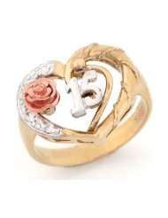 14K 3 Tone Gold 15 Anos Quinceanera Flower Heart Ring