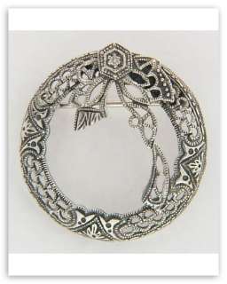   Victorian Style Filigree Pin w/ Diamond   Sterling Silver  