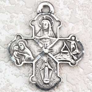  Antique Silver 4 Way Religious Christian Pendant Necklace 