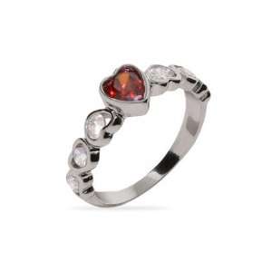 Pretty Red CZ Heart Linked Sterling Silver Ring Size 6 (Sizes 5 6 7 8 