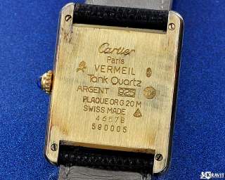 Fine Mens Cartier Silver Vermeil Tank Wrist Watch  