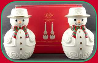 Lenox Snowman Taper Candlestick Holders 2 Piece Holiday  