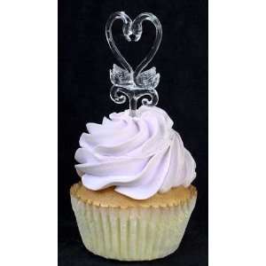  144 Swan Heart Clear Hard Plastic Cupcake Picks for 