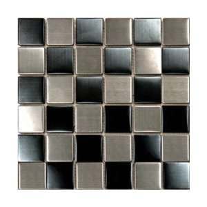  Metal Mosaic Tiles Earthworks Silver & Black 1 7/8 Square 