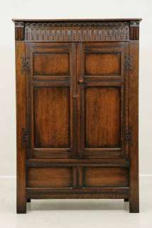 Scottish Oak Tudor Style 2 Door Armoire/Hall Robe, Circa 1920
