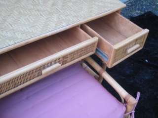   Regency Rattan Wicker Bamboo Vanity Desk Bench Chair Table MCM  