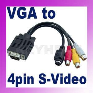 PC VGA to S Video AV RCA TV Out Converter Adapter Cable  