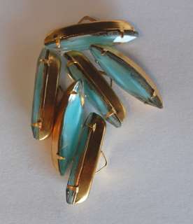 VINTAGE AQUA GLASS NAVETTE BUTTON SEW ON GEM BEAD  