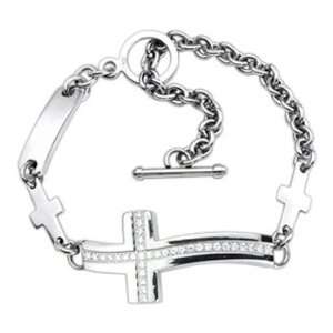  Spikes 316L Stainless Steel Gemmed Cross Bracelet Jewelry