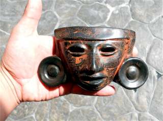 Handmade dark clay Teotihuacan funeral mask wall ornament~New  