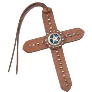    Tie On Leather Cross W/Silver Dots & Star Concho