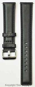 22 mm BLACK LEATHER WATCH BAND PADDED EXTRA LONG XXL  