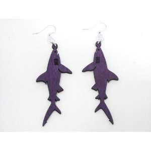  Purple Shark Wooden Earrings GTJ Jewelry