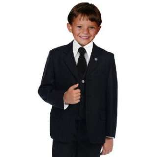  Johnnie Lene Pinstripe Black Suit W/black Tie for Boys 