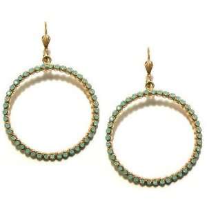   14K Gold Pacific Opal Swarovski Crystals Dangle Hoop Earrings Jewelry