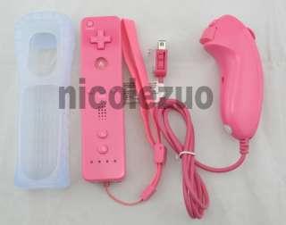 Pink Remote Nunchuck Controller + Case For Nintendo Wii  