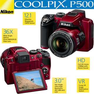   P500 12.1 MP CMOS Digital Camera (Red) + 16GB Deluxe Accessory Kit
